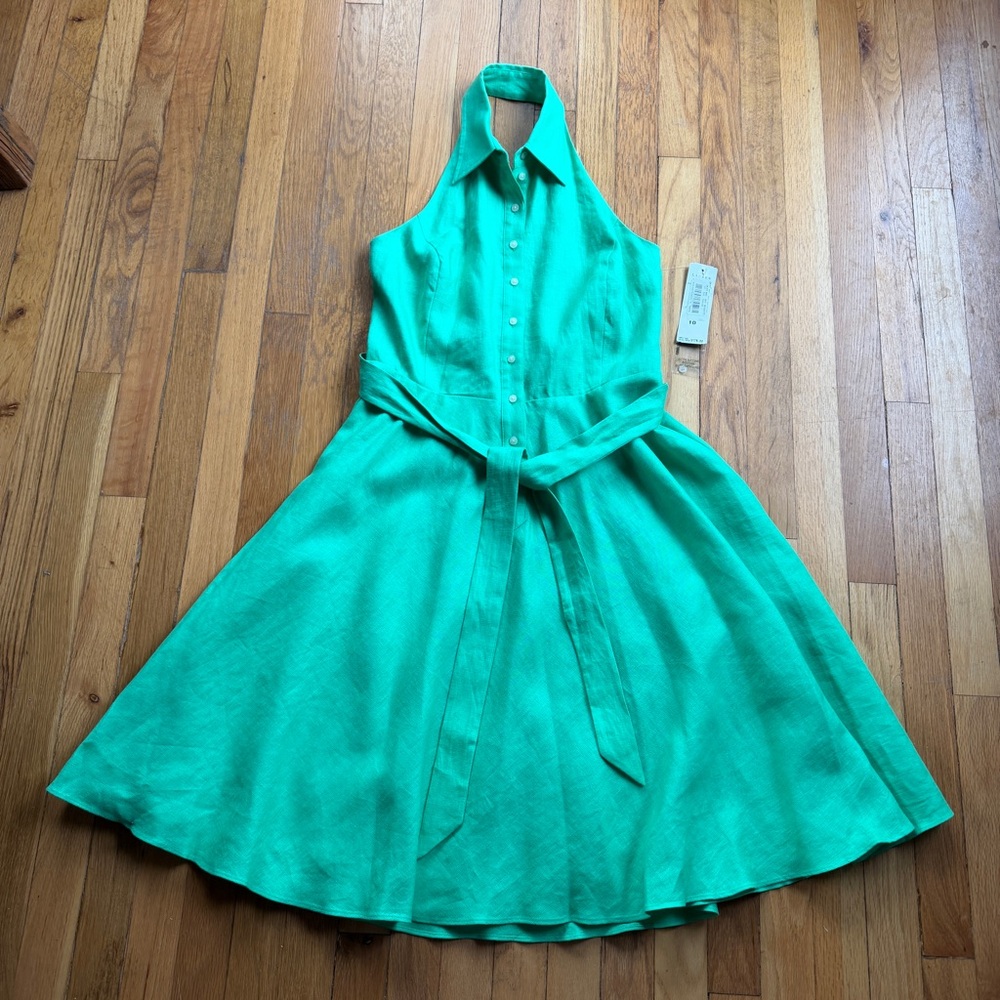 NEW Lauren Ralph Lauren green linen halter dress